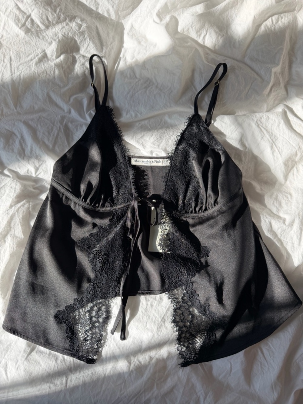 NWT Abercrombie & Fitch Black Lace Trim Satin Cami